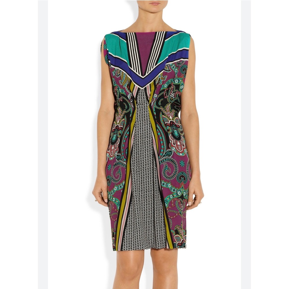 Etro Multicolor Paisley Print Midi Dress - Teal, Purple, Black
